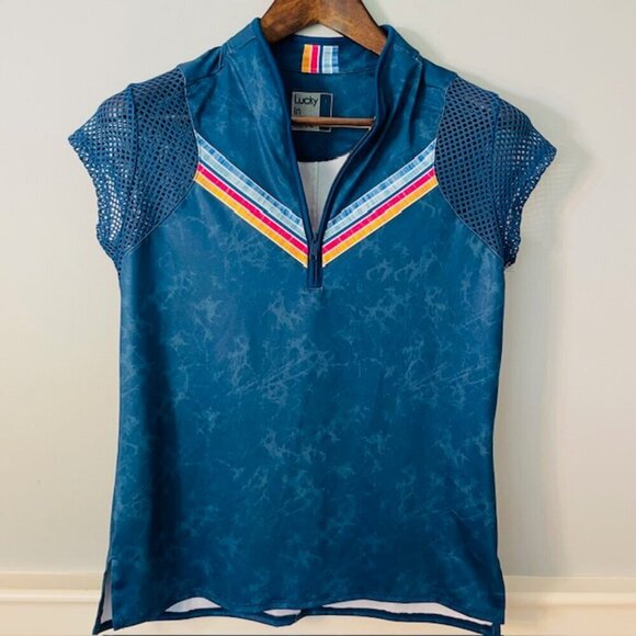 Lucky in Love Performance Short Sleeve Feeling Inky Polo Shirt Small - Picture 3 of 8